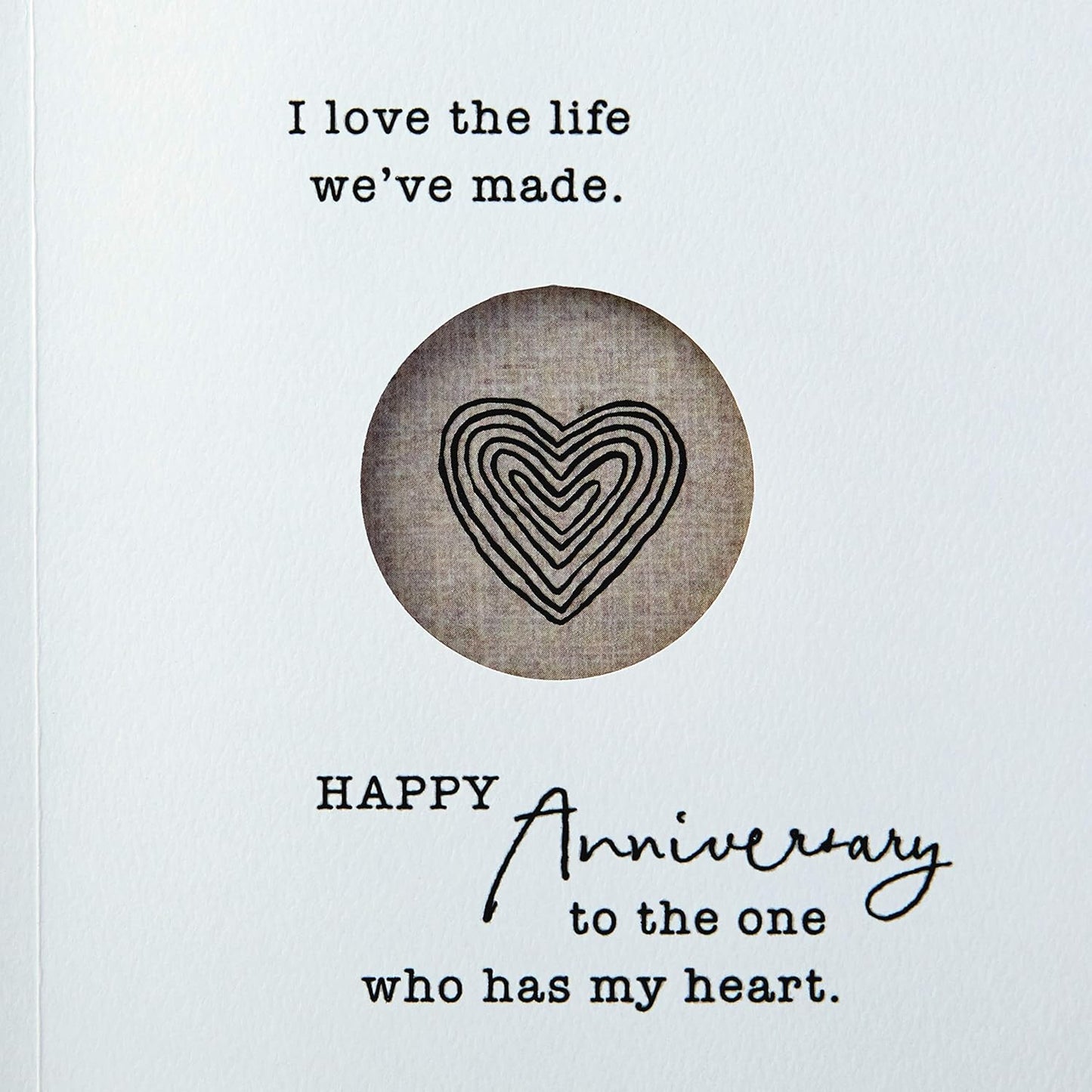 Hallmark Anniversary Greeting Card (Two Hearts) featuring heartfelt message and layered heart design, close-up view.