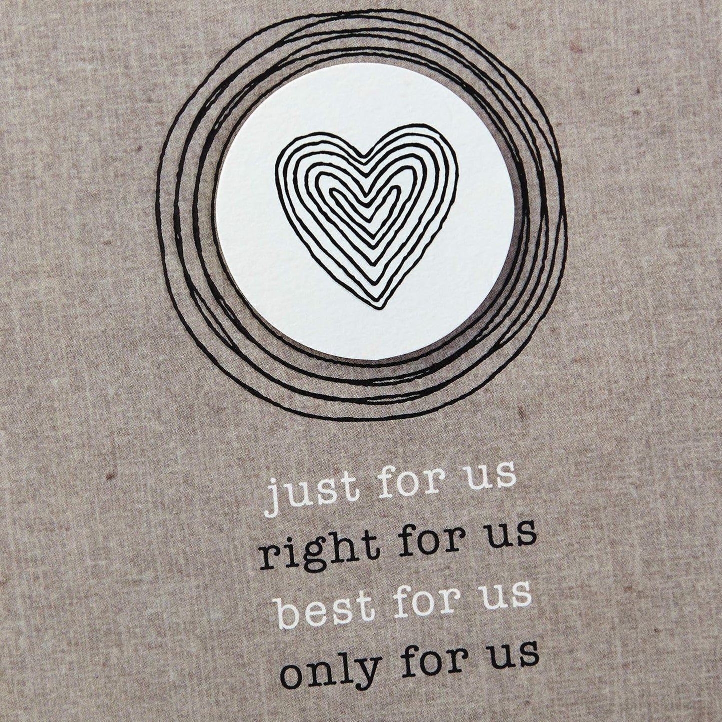 Hallmark Anniversary Greeting Card (Two Hearts) featuring a heart illustration in a circle and heartfelt text details, close up view.