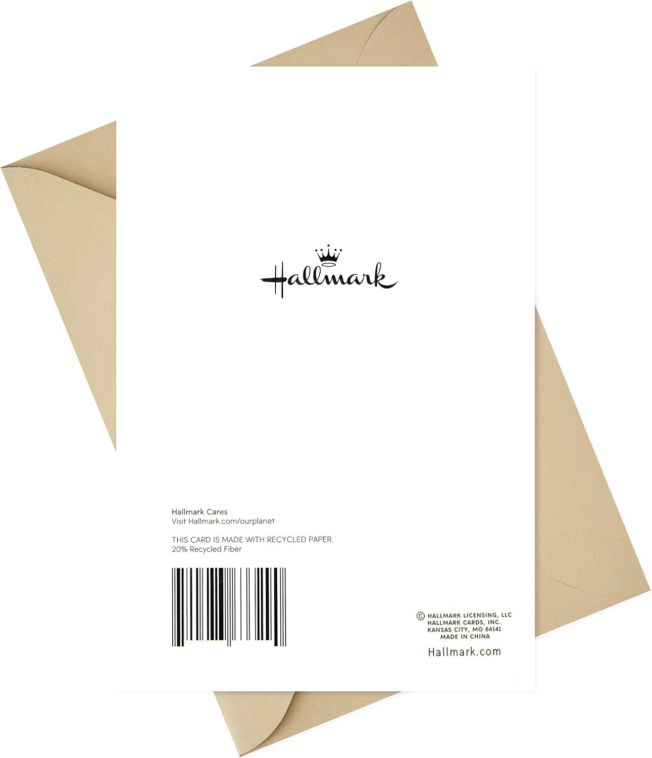 Hallmark Anniversary Greeting Card (Two Hearts) showing back design with logo and beige envelope, flat lay view.