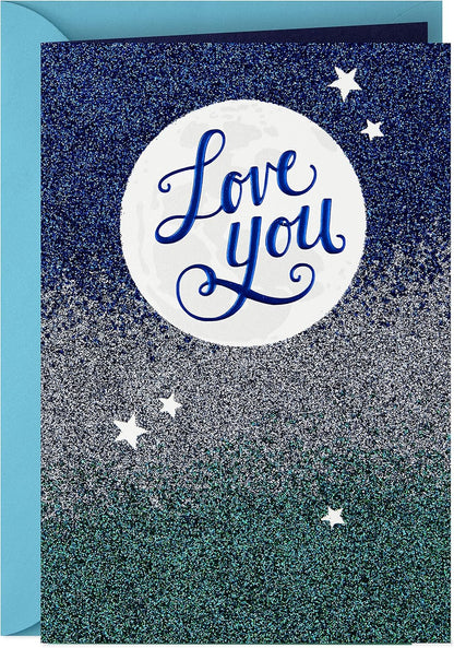 Hallmark Love Card, Love You to The Moon (Anniversary Card or Birthday Card) with glittery ombré design featuring stars.