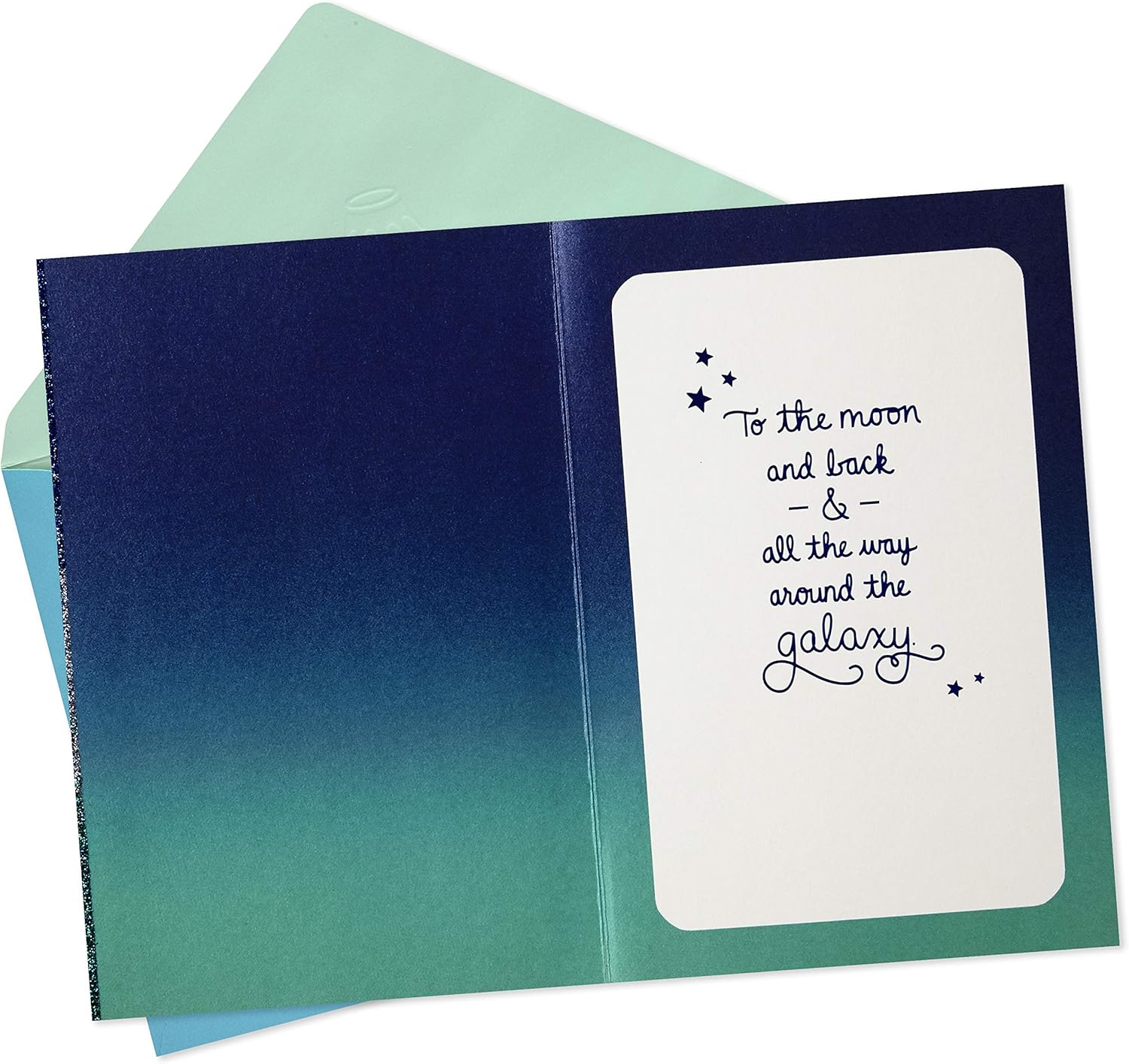 Hallmark Love Card, Love You to The Moon (Anniversary Card or Birthday Card), 499RZB1327, inside view showcasing heartfelt message and ombré design.