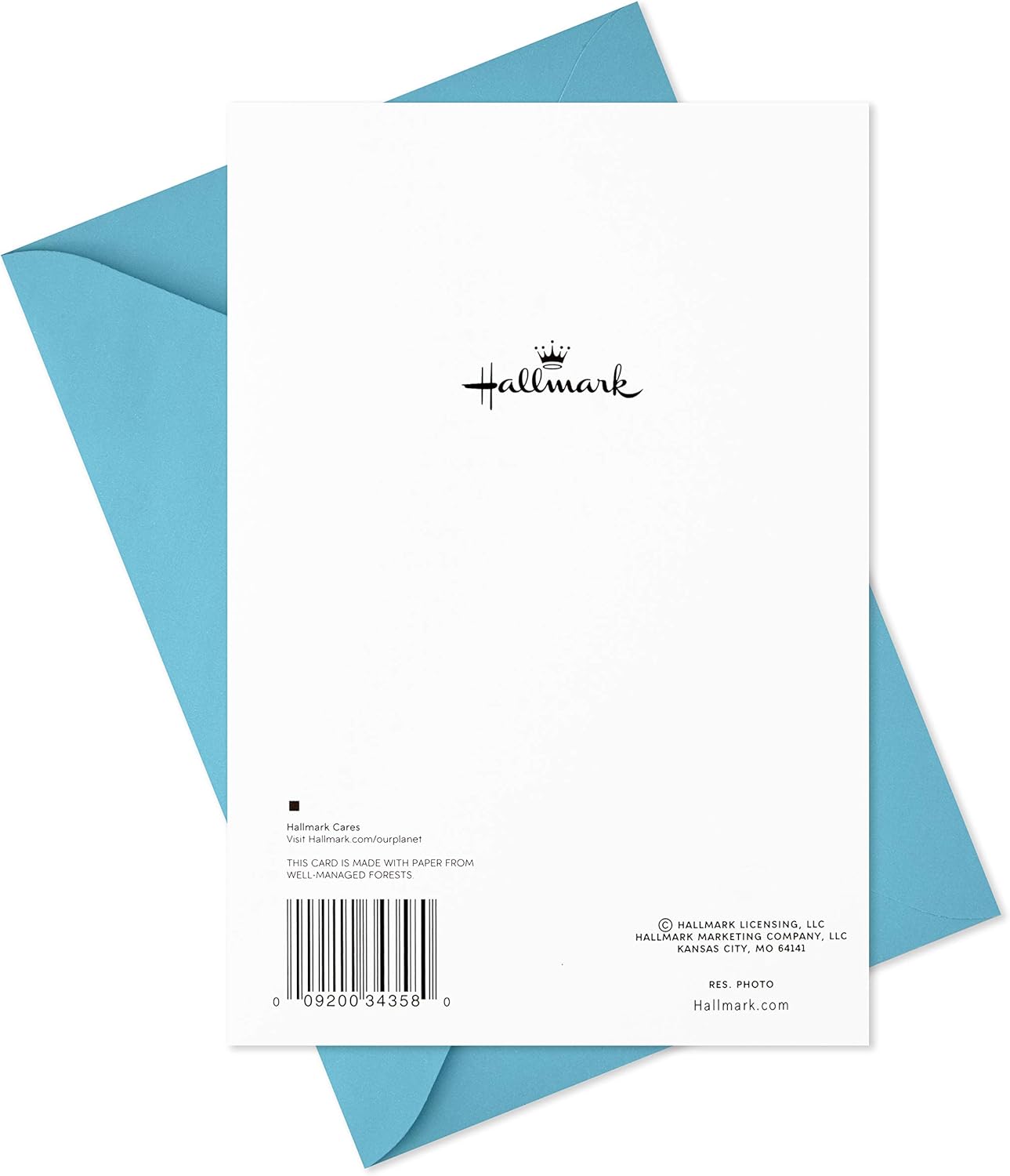 Hallmark Love Card, Love You to The Moon (Anniversary Card or Birthday Card), back design showing white card with blue envelope.