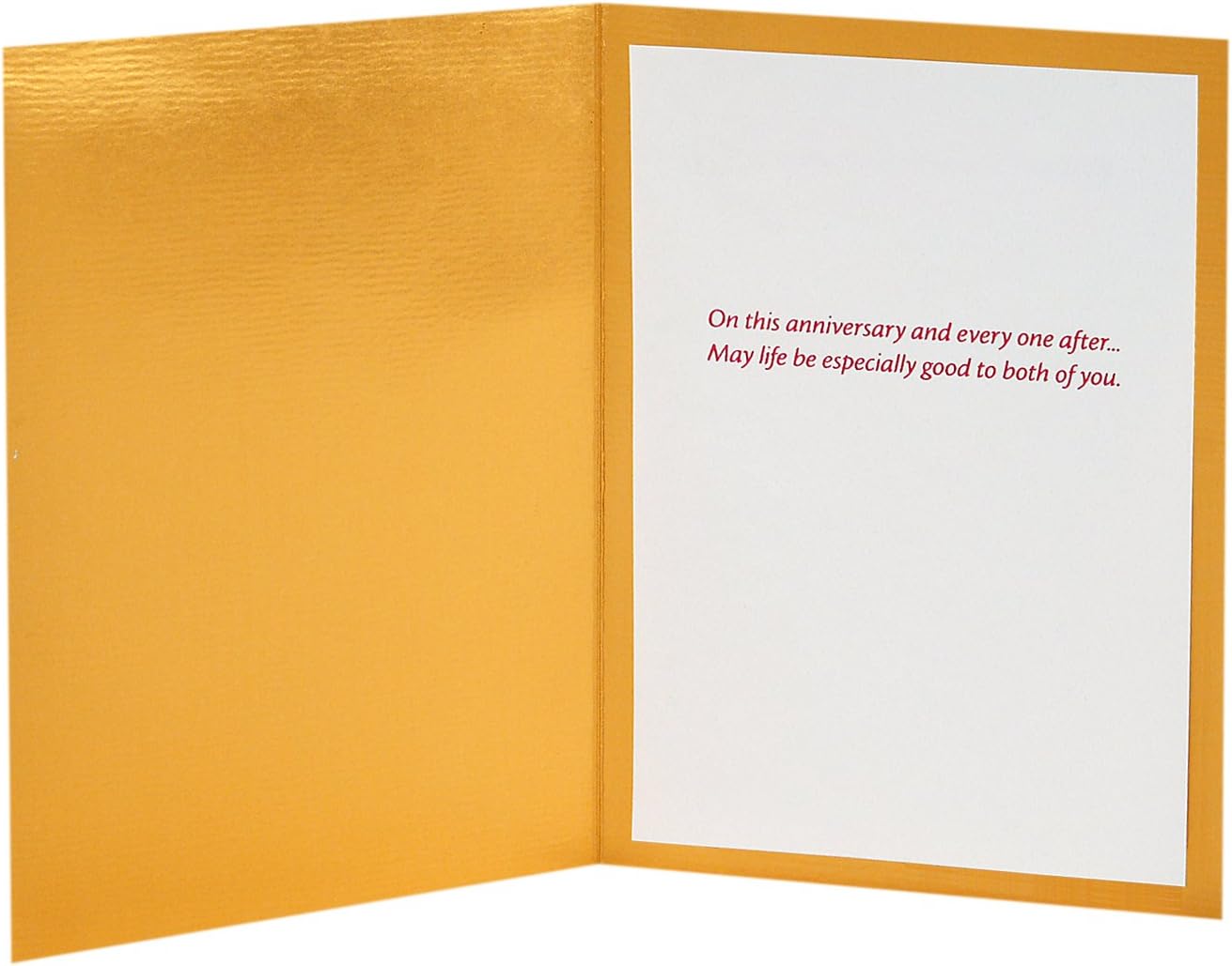 Hallmark Signature Anniversary Card for Couple (Happy Anniversary) featuring gold foil interior with heartfelt message written in red.