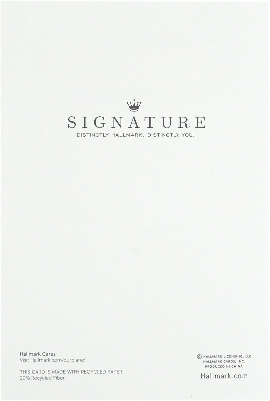 Hallmark Signature Anniversary Card for Couple (Happy Anniversary) back view, featuring logo and sustainability details.