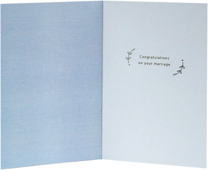 Hallmark Signature Wedding Card (Happily Ever After) interior showing the message 'Congratulations on your marriage' with simple floral accents.