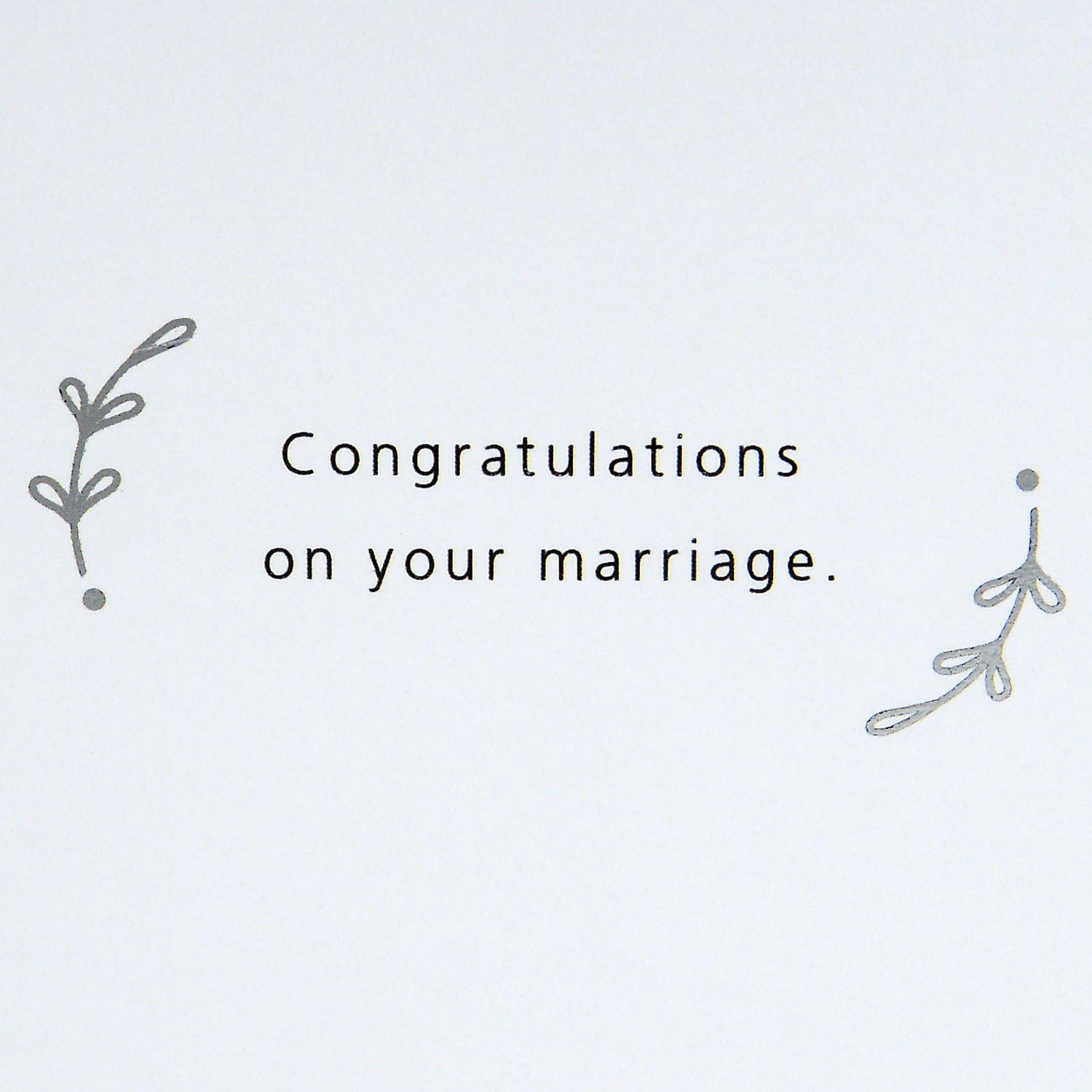 Hallmark Signature Wedding Card (Happily Ever After) inside detail with silver foil lettering on a white background.