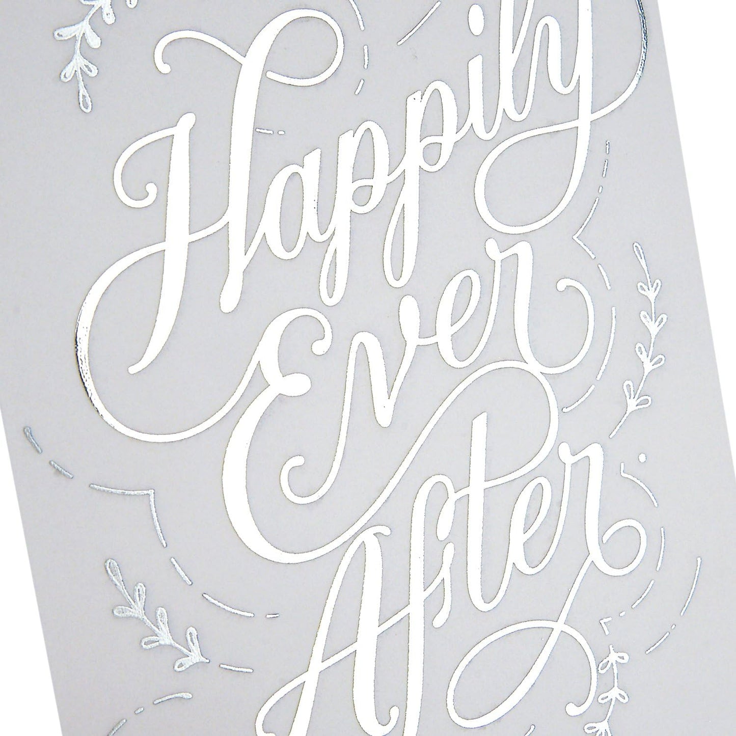 Hallmark Signature Wedding Card (Happily Ever After) features elegant silver foil lettering on a textured grey background.