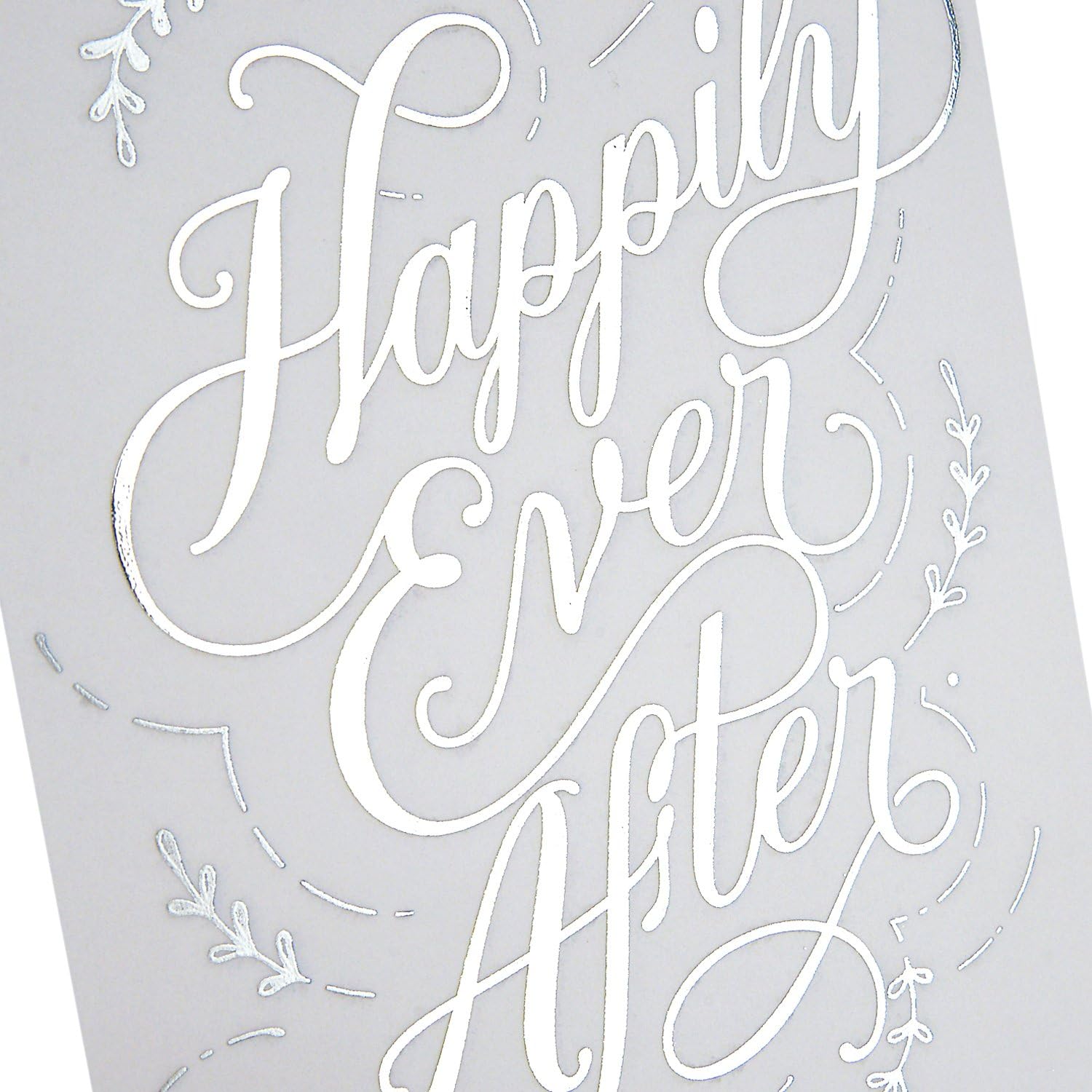 Hallmark Signature Wedding Card (Happily Ever After) features elegant silver foil lettering on a textured grey background.