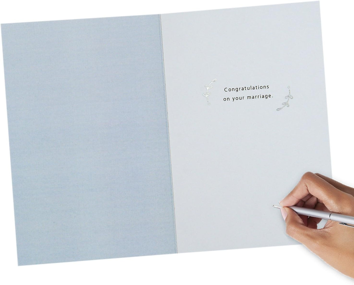 Hallmark Signature Wedding Card (Happily Ever After) interior, featuring printed congratulations message on smooth paper.