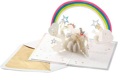 Hallmark Signature Paper Wonder Pop Up Birthday Card (Unicorn, You are Magical), featuring a colourful unicorn and rainbow pop-up display.