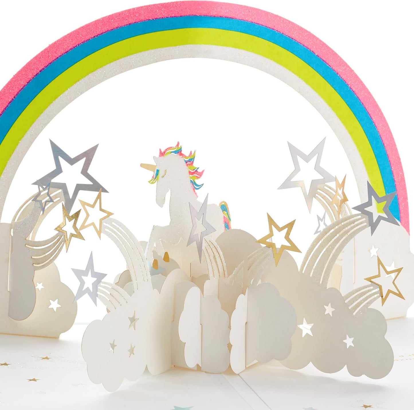 Hallmark Signature Paper Wonder Pop Up Birthday Card (Unicorn, You are Magical) with a vibrant pop-up unicorn under a rainbow.