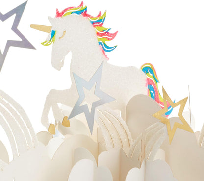 Hallmark Signature Paper Wonder Pop Up Birthday Card (Unicorn, You are Magical) with a shimmering unicorn and colourful stars in a pop-up design.
