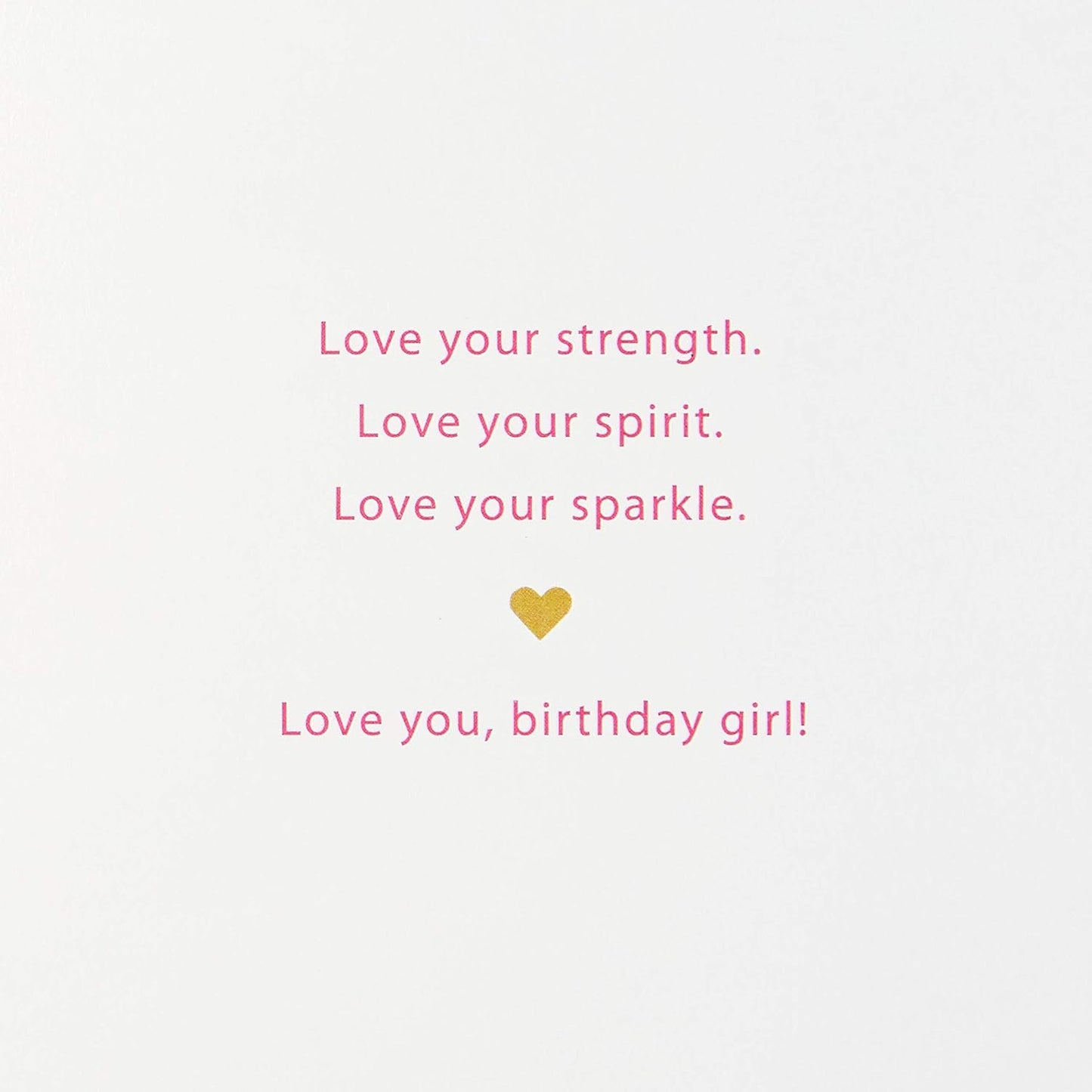 Hallmark Signature Women's Birthday Greeting Card (Heart and Stripes) interior message with heartfelt quotes and gold heart design.