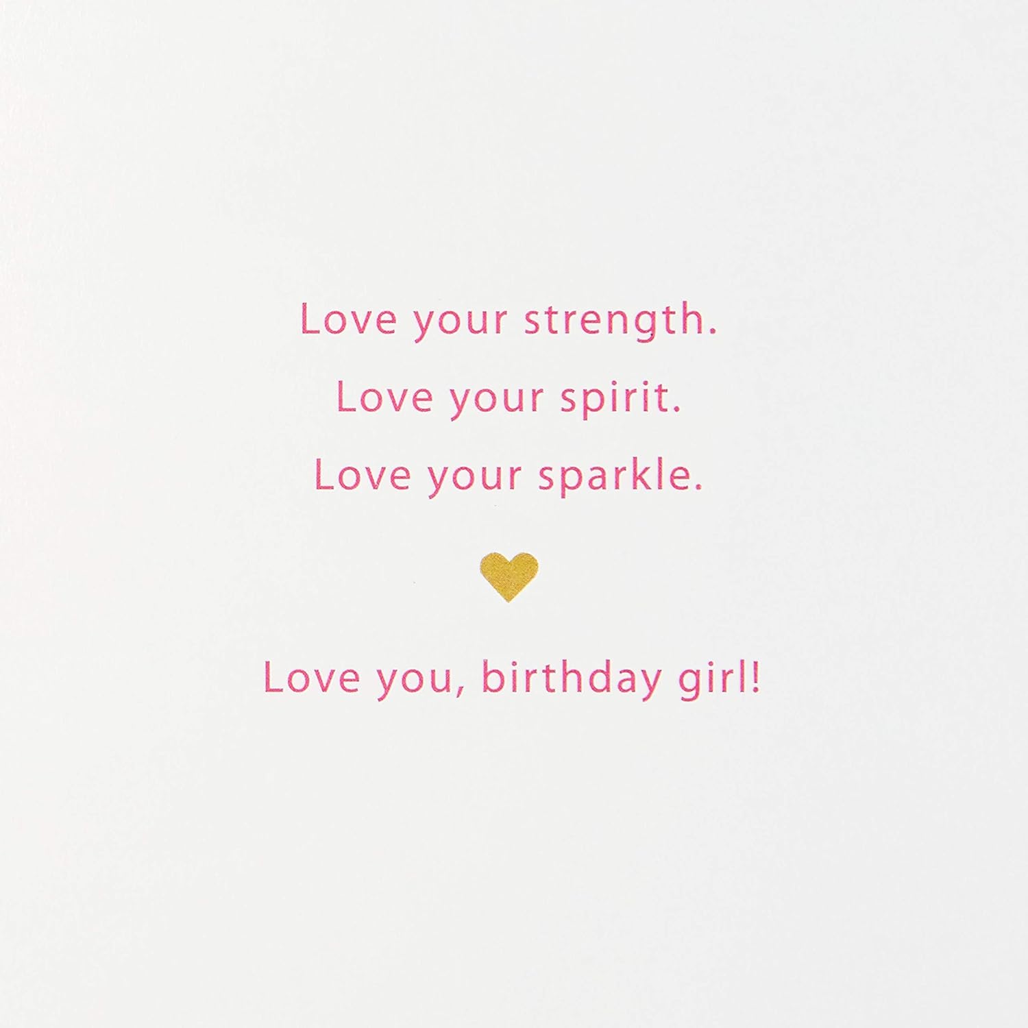 Hallmark Signature Women's Birthday Greeting Card (Heart and Stripes) interior message with heartfelt quotes and gold heart design.