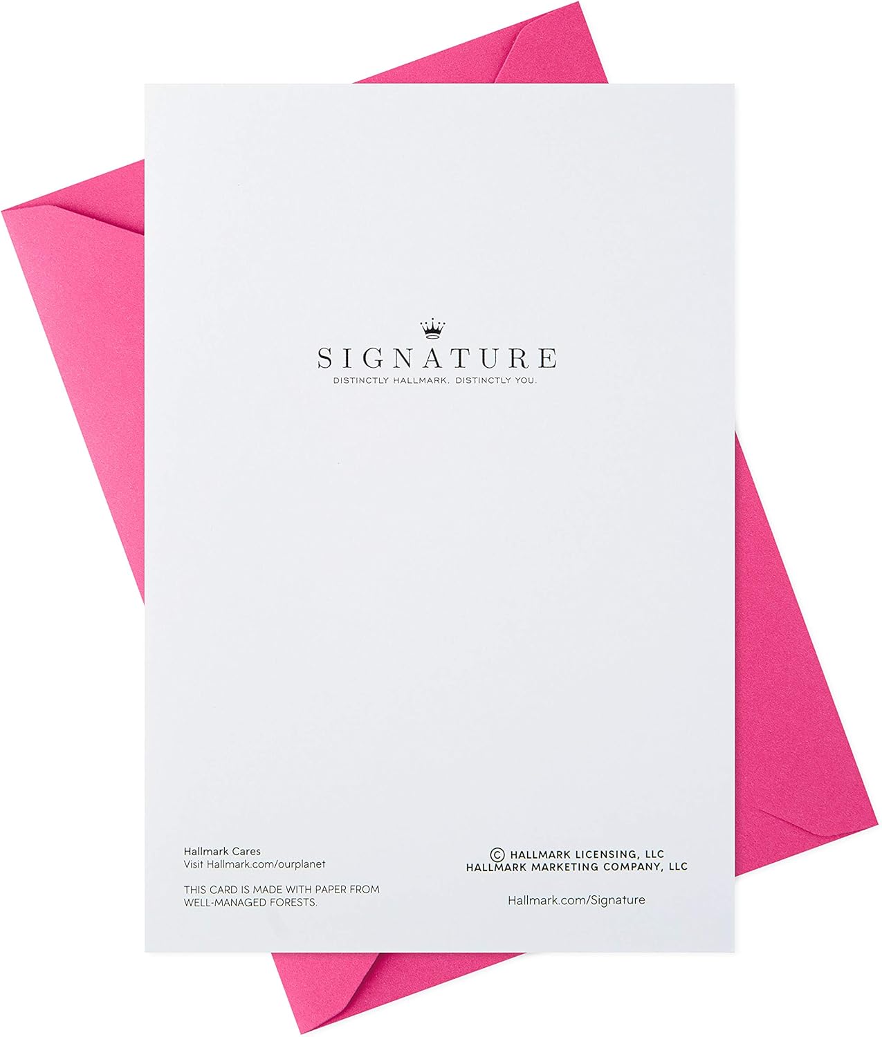 Hallmark Signature Women's Birthday Greeting Card (Heart and Stripes) on pink envelope, showing back design and quality printing details.