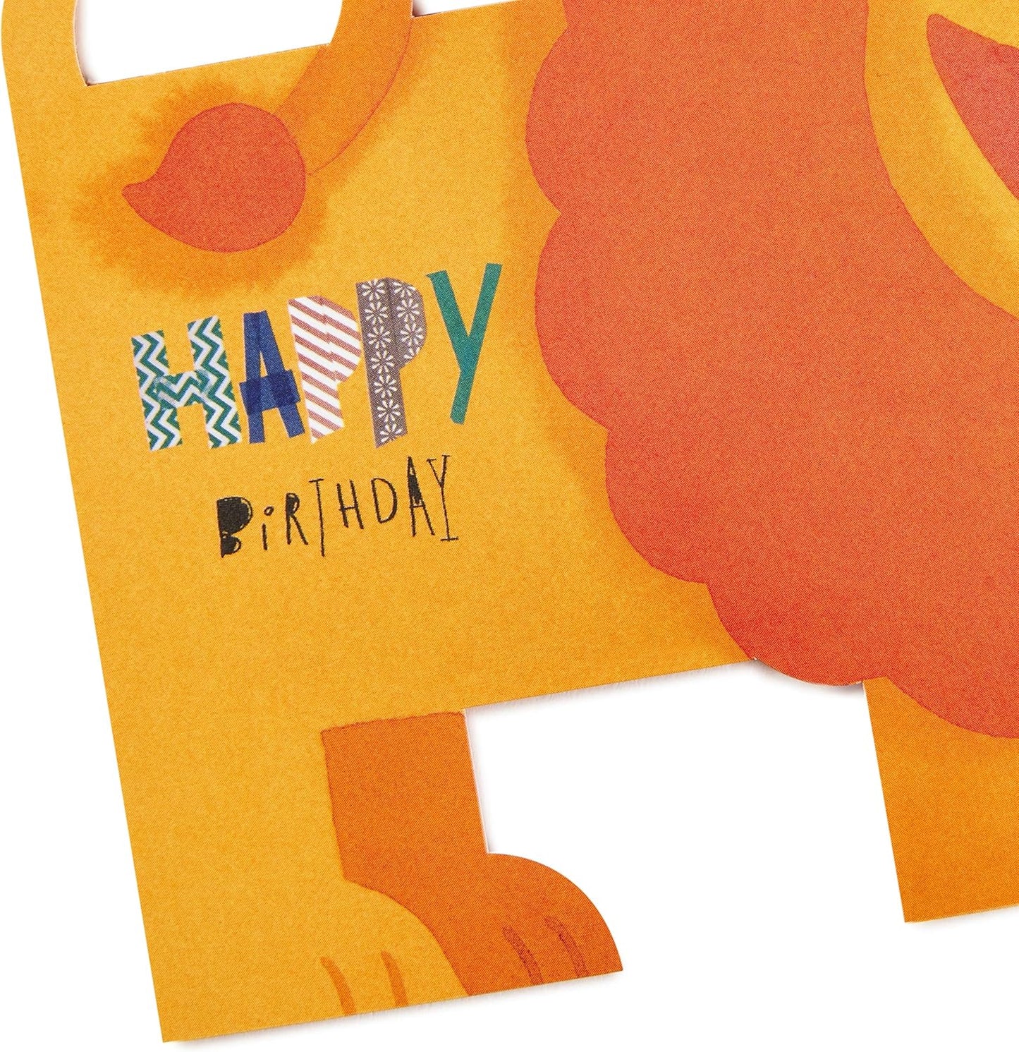 Hallmark Pop Up Birthday Card (3D Honeycomb Lion) featuring bright colours and playful 'Happy Birthday' letters on lion design.