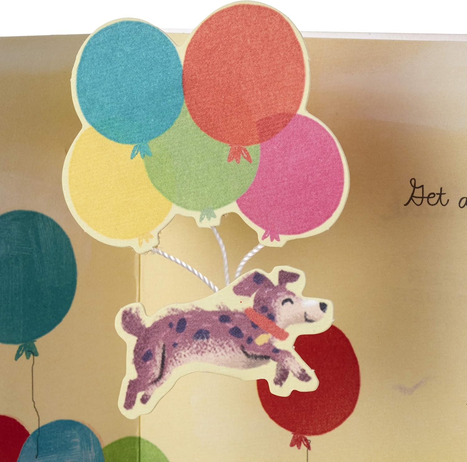 Hallmark Paper Wonder Pop Up Birthday Card (Get Carried Away) 3D dog illustration with colourful balloons in a pop-up design.