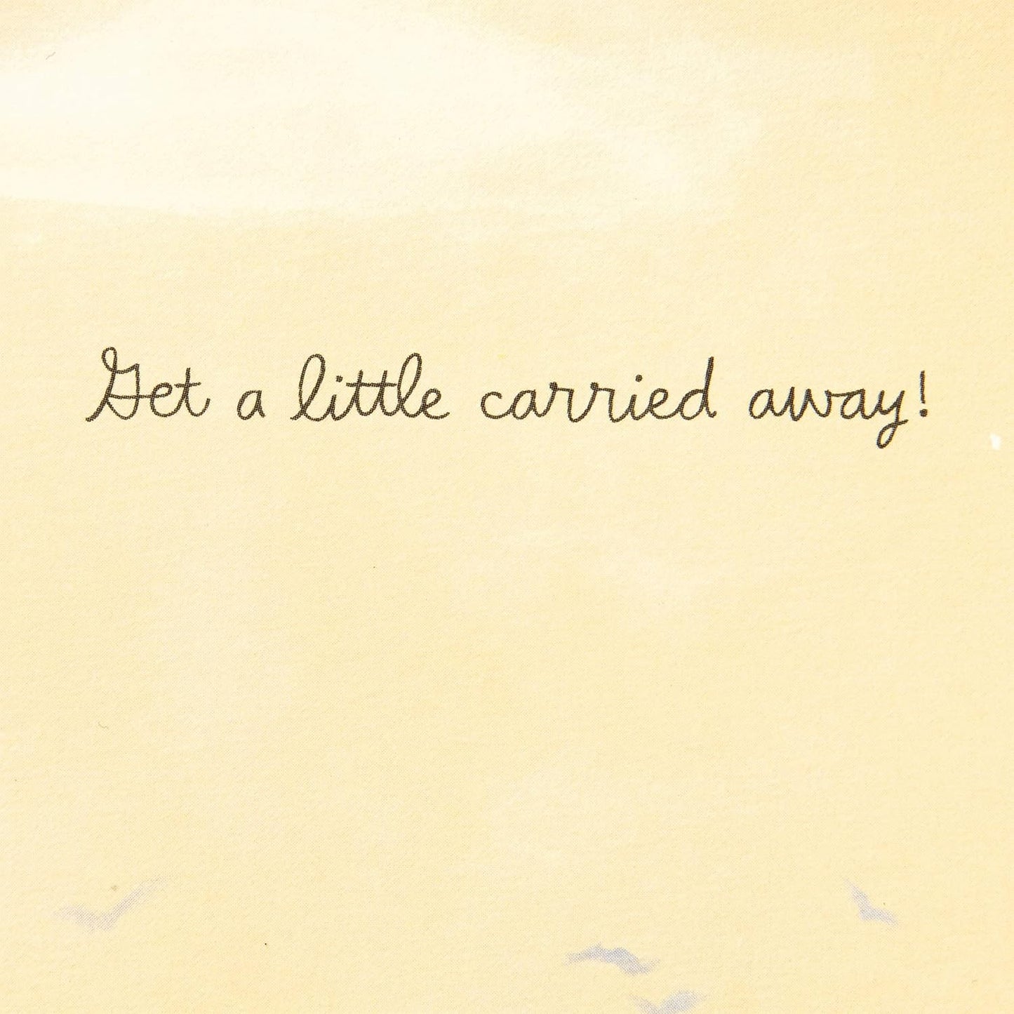 Hallmark Paper Wonder Pop Up Birthday Card (Get Carried Away) interior message in elegant handwriting with soft background.