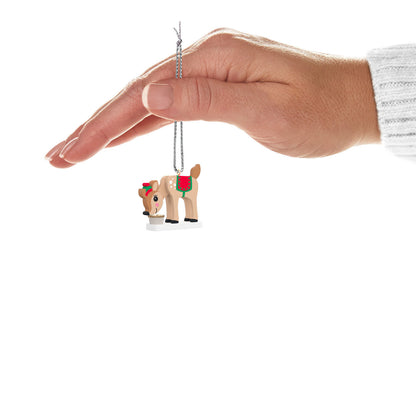 Season's Snackings (Miniature) — Hallmark Keepsake Christmas Ornament held by hand, featuring reindeer in festive saddle and hat.