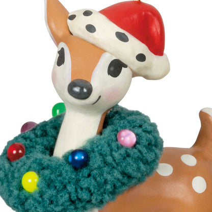 Retro Reindeer (Miniature) — Hallmark Keepsake Christmas Ornament featuring a cheerful reindeer with a Santa hat and a colourful wreath detail.