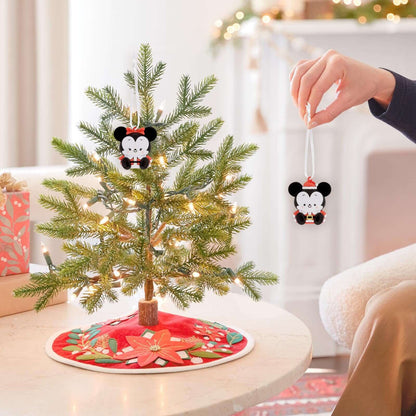 Better Together Disney Holiday Mickey and Minnie Magnetic, Set of 2 - Hallmark Christmas Ornament on a decorated tree, close up view.