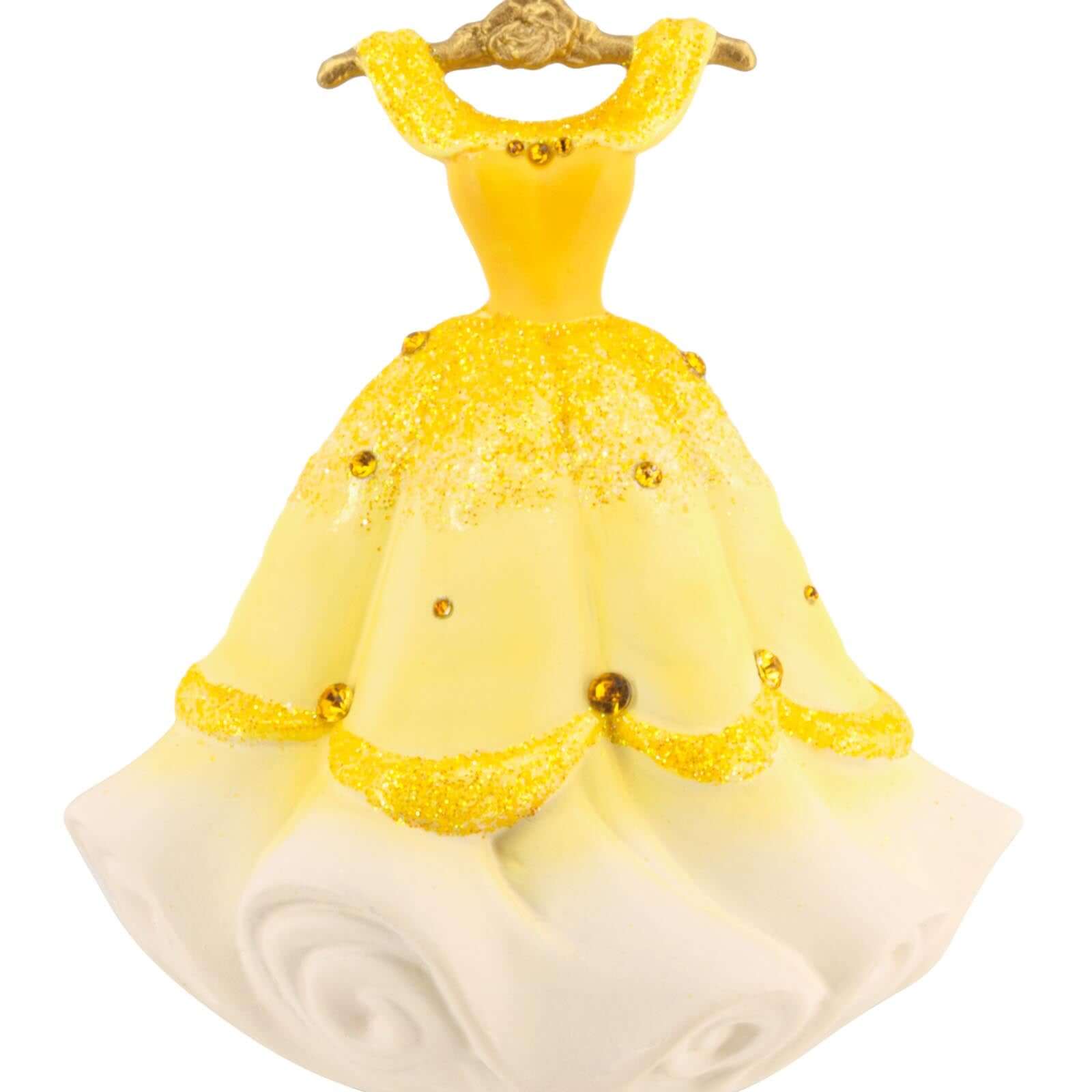 Disney Princess Belle's gown, ceramic - Hallmark Christmas ornament with glittering gold accents and a shimmery gold hanger.