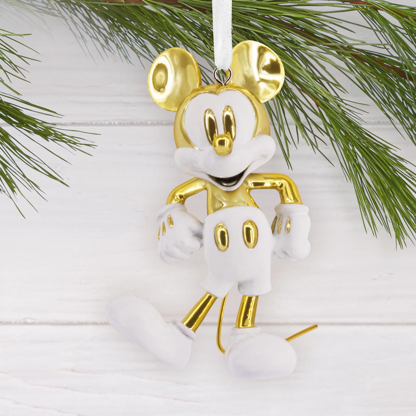 Disney Mickey Mouse White and Gold, Ceramic - Hallmark Christmas Ornament