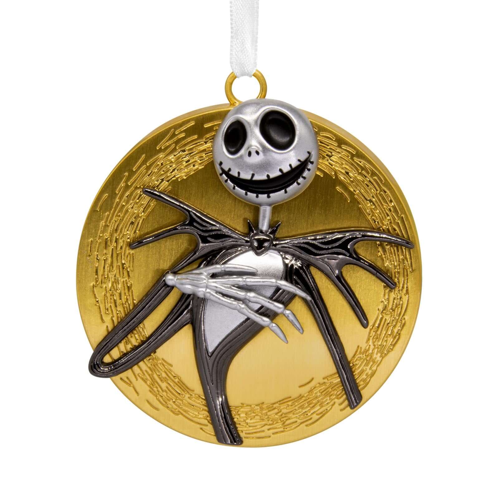 Disney Tim Burton's The Nightmare Before Christmas Jack Skellington on Moon, Metal - Hallmark Christmas Ornament featuring Jack against a gold moon.