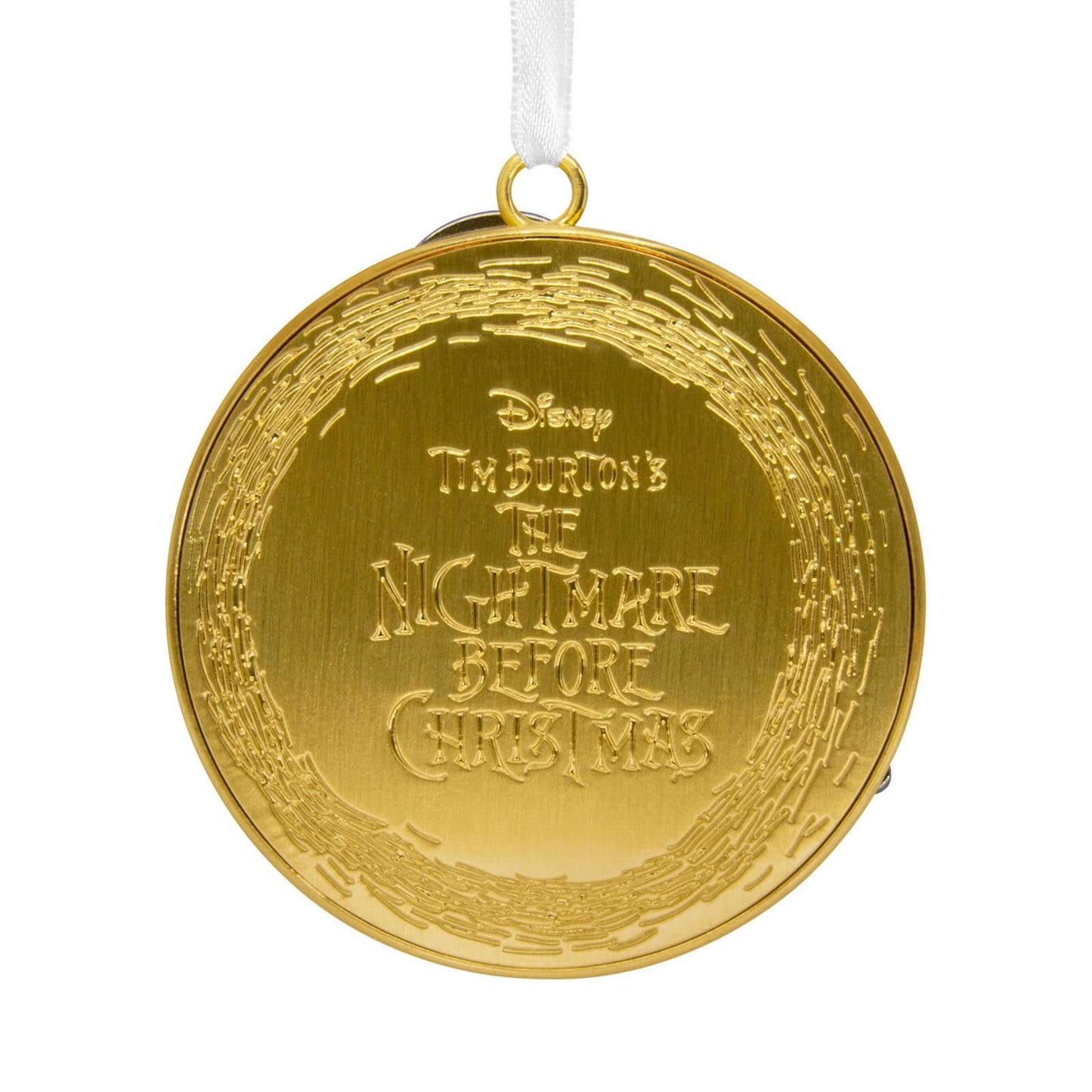 Disney Tim Burton's The Nightmare Before Christmas Jack Skellington on Moon, Metal - Hallmark Christmas Ornament with detailed gold finish.