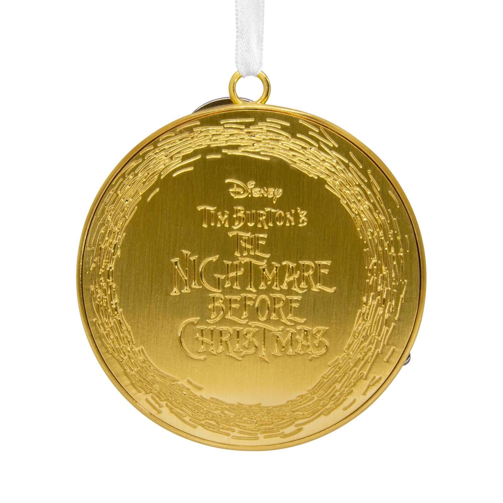 Disney Tim Burton's The Nightmare Before Christmas Jack Skellington on Moon, Metal - Hallmark Christmas Ornament with detailed gold finish.