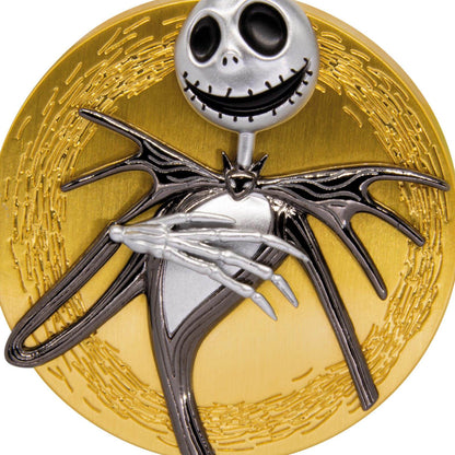 Disney Tim Burton's The Nightmare Before Christmas Jack Skellington on Moon, Metal - Hallmark Christmas Ornament featuring a shiny gold moon background.