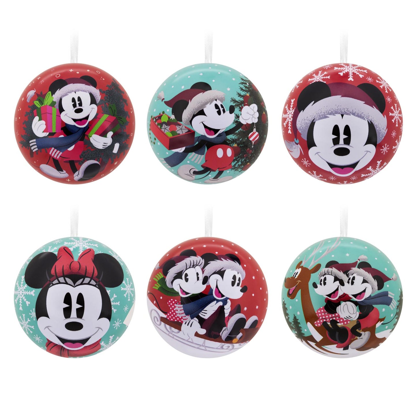 Disney Mickey Mouse and Disney Minnie Mouse, Tin Ball, Set of 12 - Hallmark Christmas Ornament