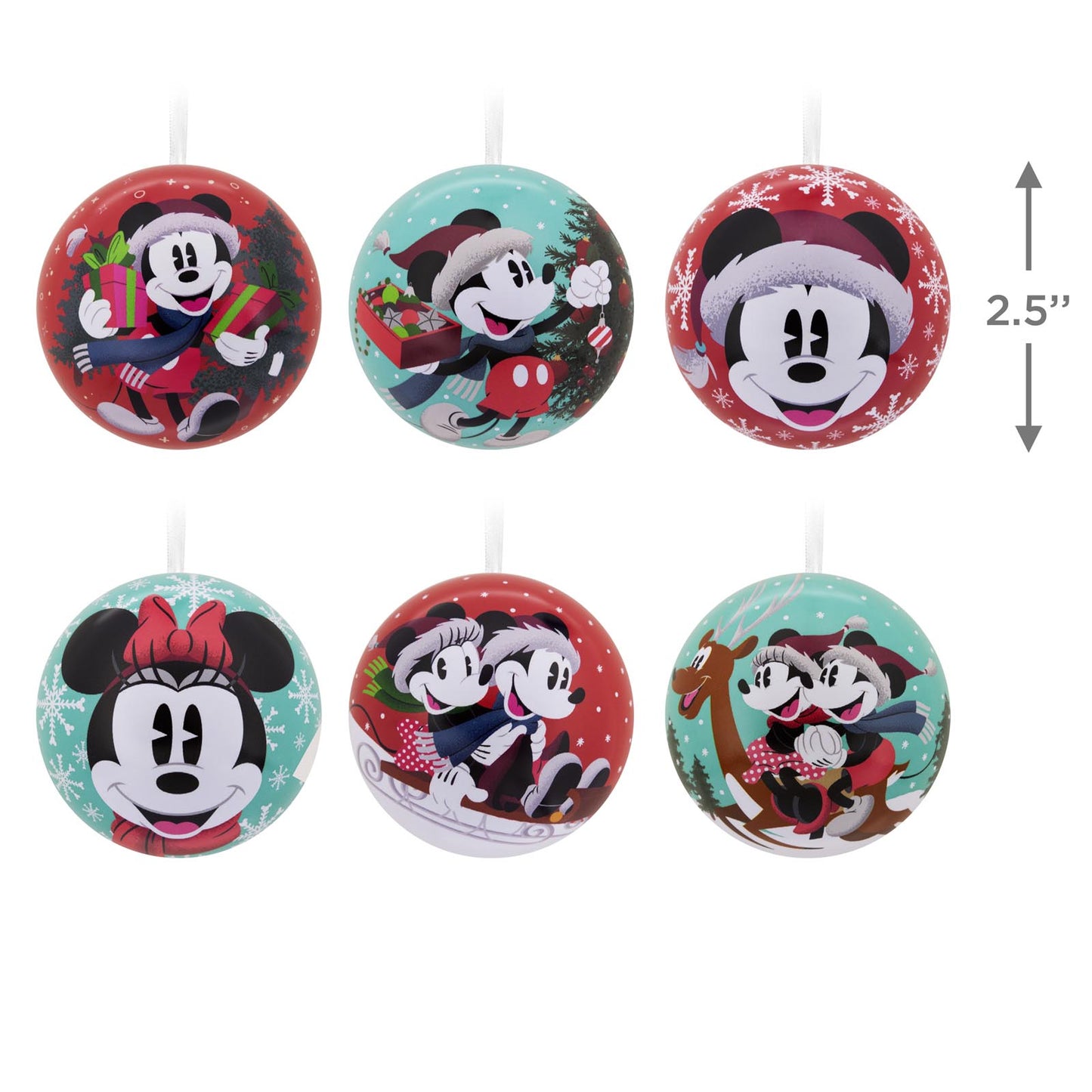 Disney Mickey Mouse and Disney Minnie Mouse, Tin Ball, Set of 12 - Hallmark Christmas Ornament