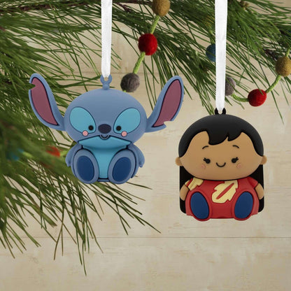 Better Together Disney Lilo & Stitch Magnetic, set of 2 - Hallmark Christmas ornament, close up view hanging on tree.