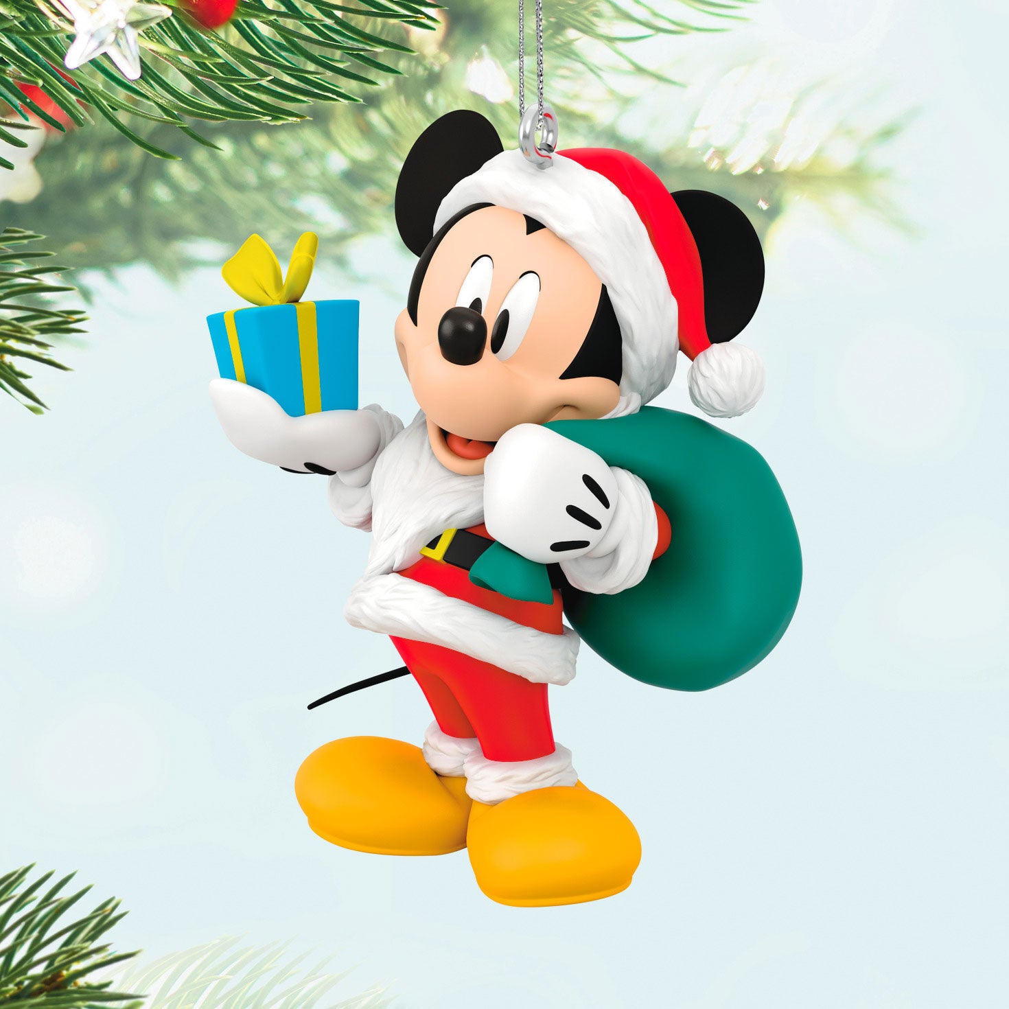 Disney All About Mickey! Santa Mickey — Hallmark Keepsake Christmas Ornament, vibrant design with gift in hand and festive details, 10 cm