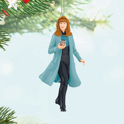 Star Trek™: The Next Generation Dr. Beverly Crusher — Hallmark Keepsake Christmas Ornament showing a 3D figure in a blue lab coat, holding a medical tricorder, hanging among Christmas tree branches.