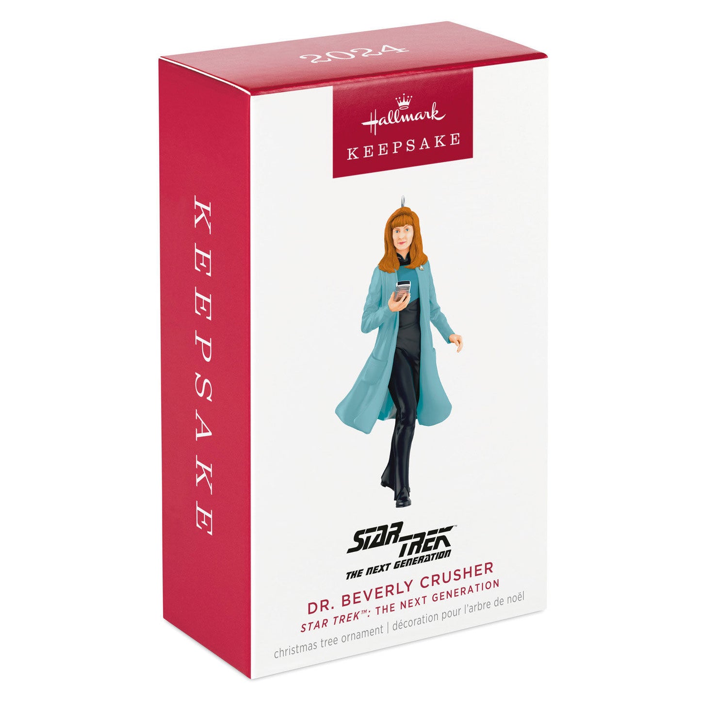 Star Trek™: The Next Generation Dr. Beverly Crusher — Hallmark Keepsake Christmas Ornament in packaging, featuring her in a teal coat.