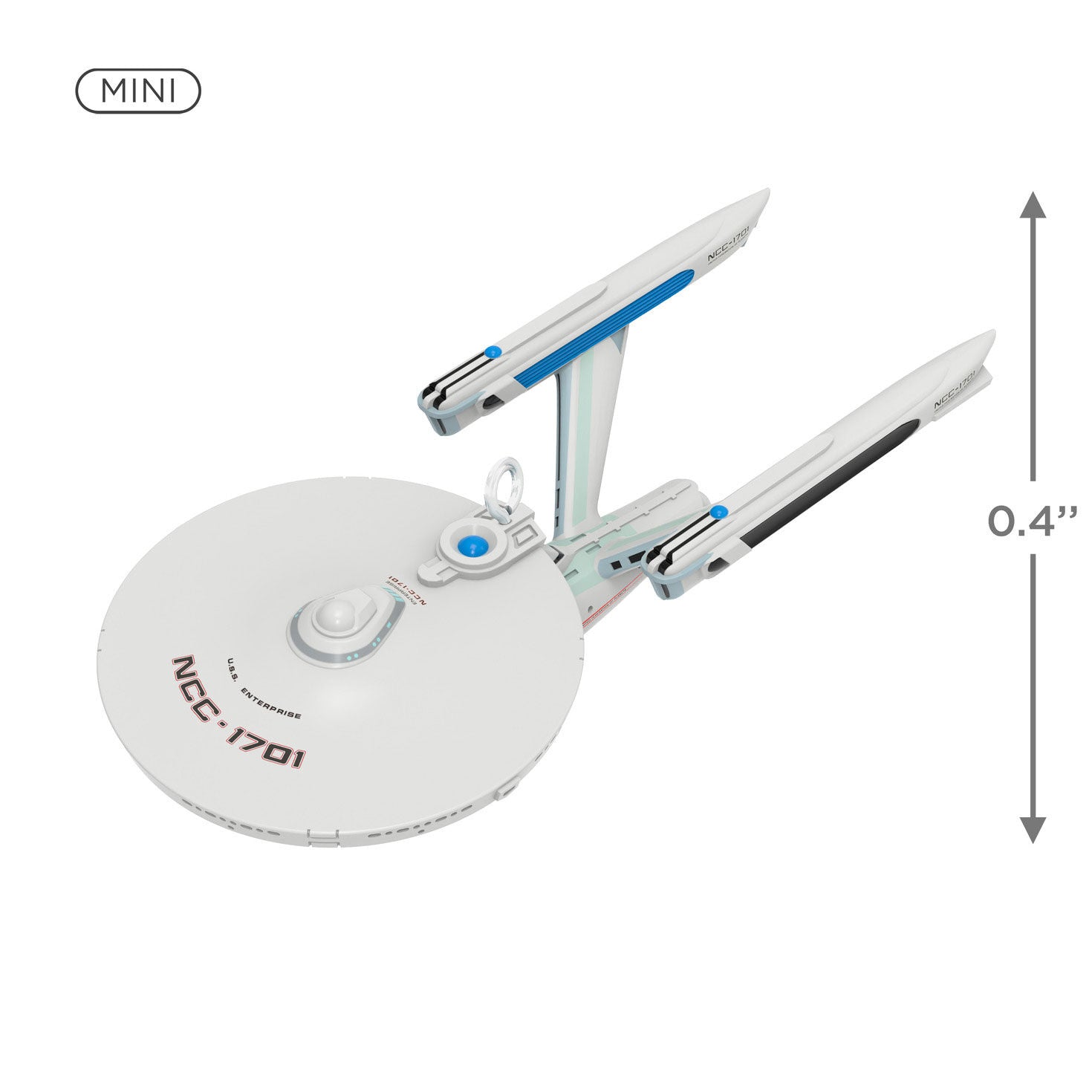 Star Trek™: The Motion Picture U.S.S. Enterprise NCC-1701 Refit (Miniature) — Hallmark Keepsake Christmas Ornament, detailed from above showing size.