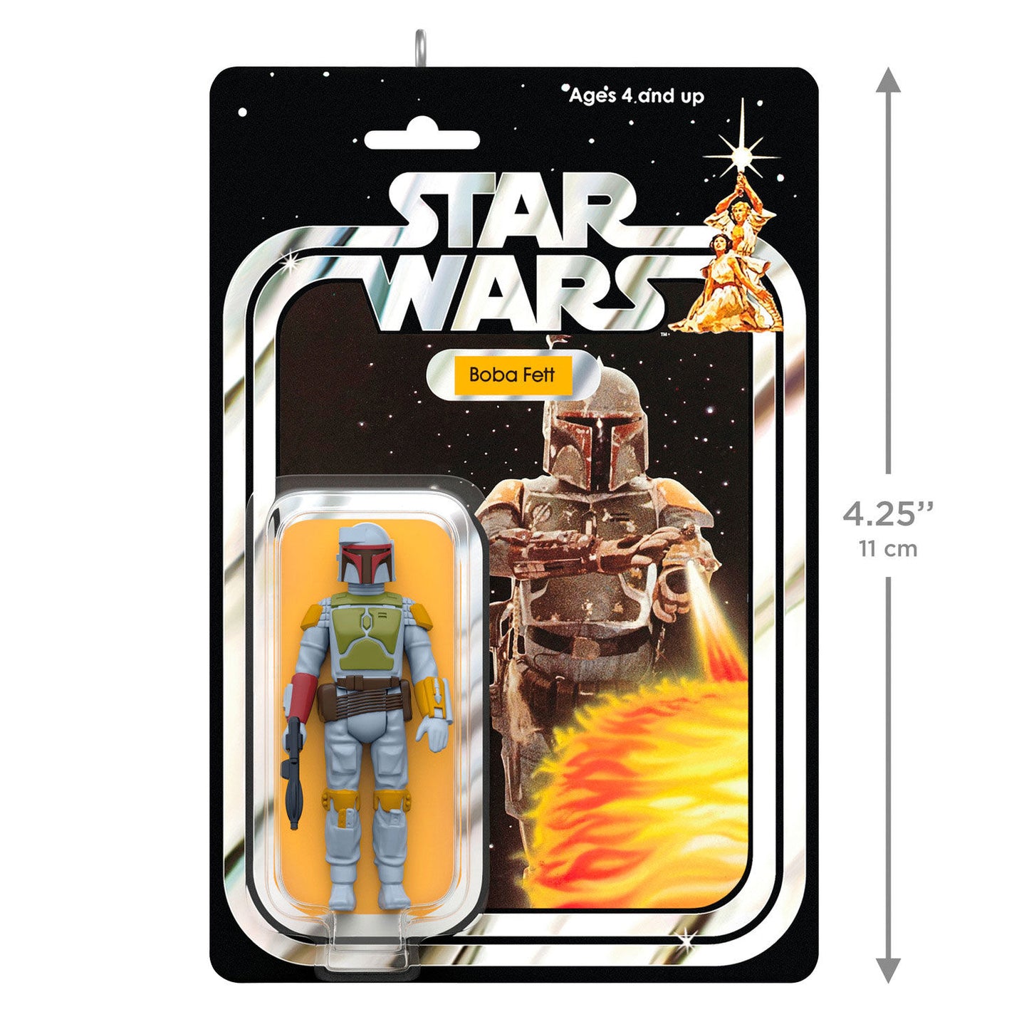 Star Wars™ Boba Fett™ Vintage Figure — 2026 Hallmark Keepsake Christmas Ornament in display packaging with background graphics.