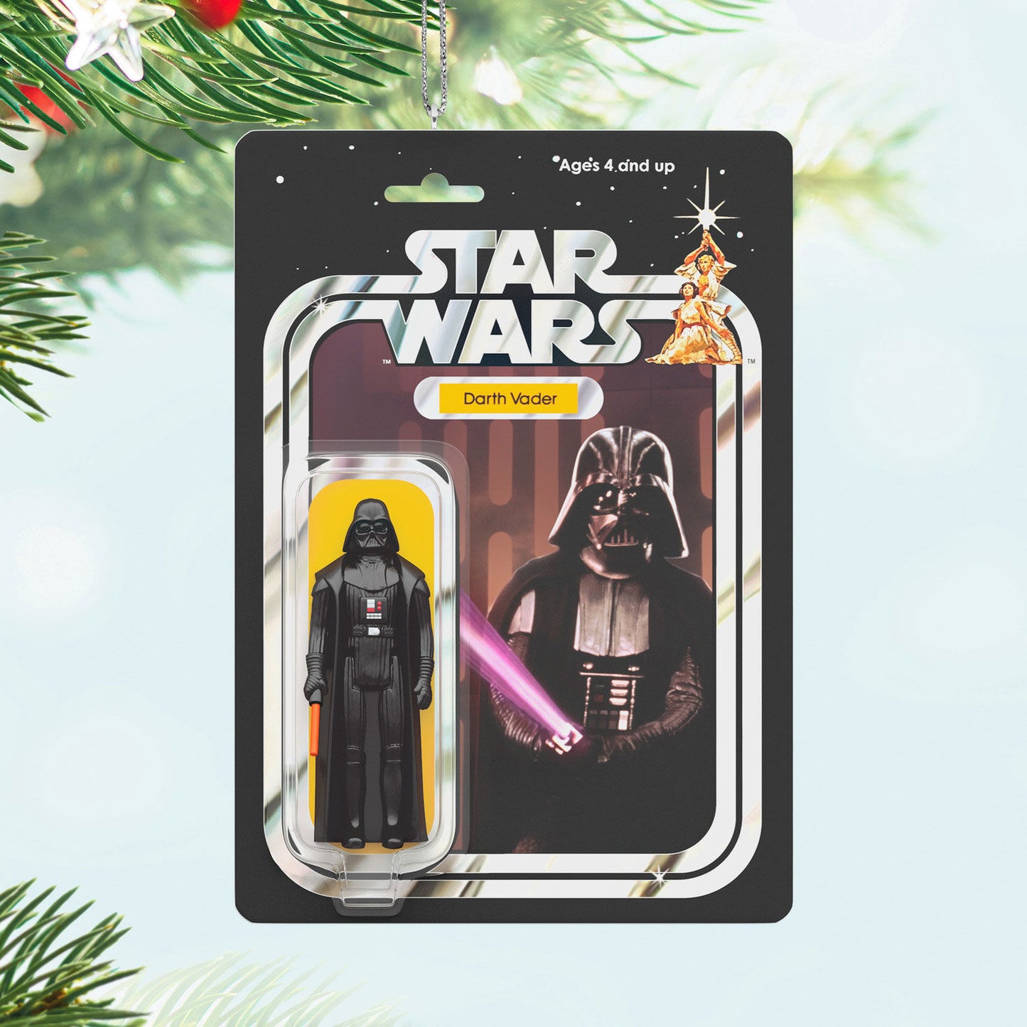 Star Wars™ Darth Vader™ Vintage Figure — Hallmark Keepsake Christmas Ornament in packaging with vibrant details and retro styling.