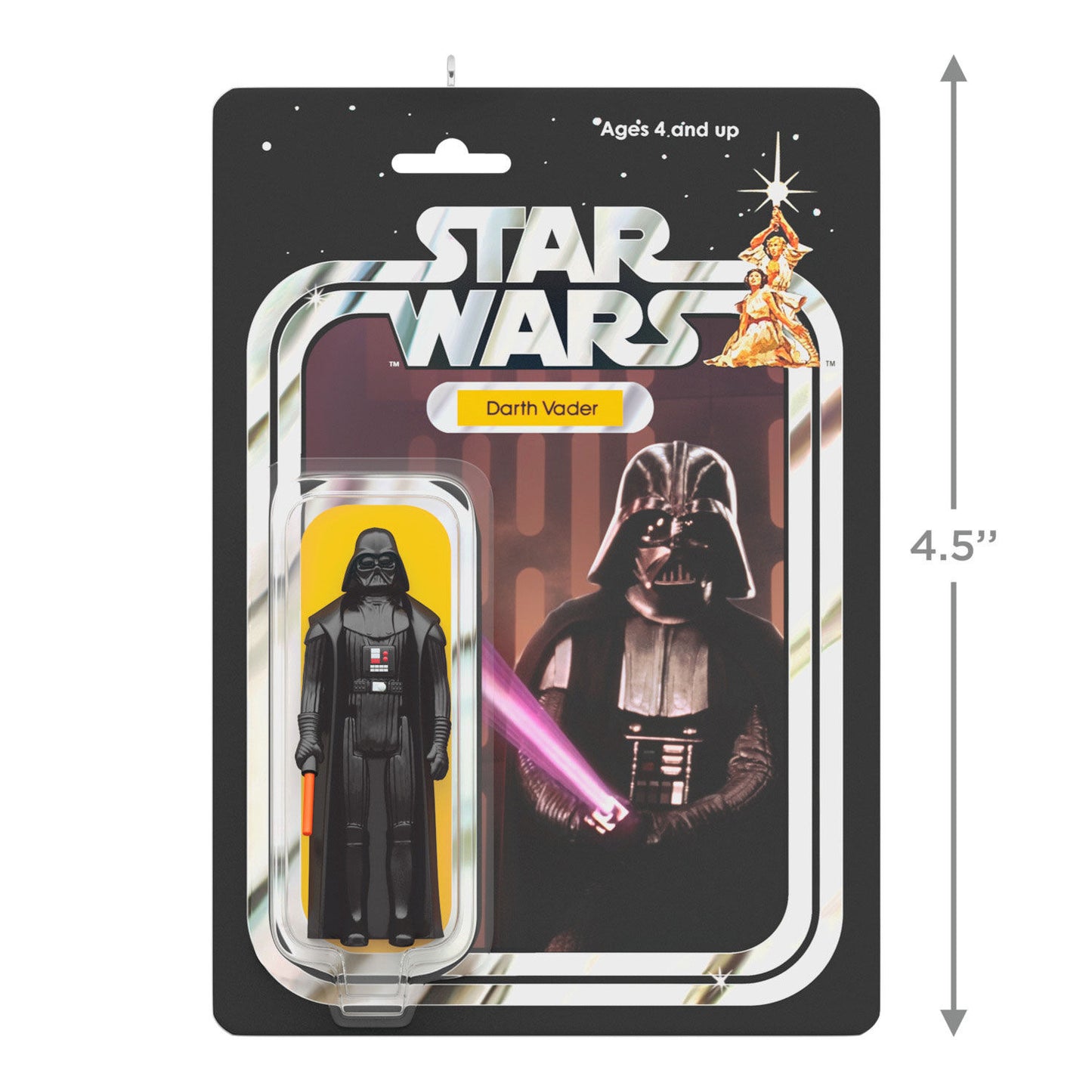 Star Wars™ Darth Vader™ Vintage Figure — Hallmark Keepsake Christmas Ornament in packaging, featuring classic design and purple lightsaber detail.