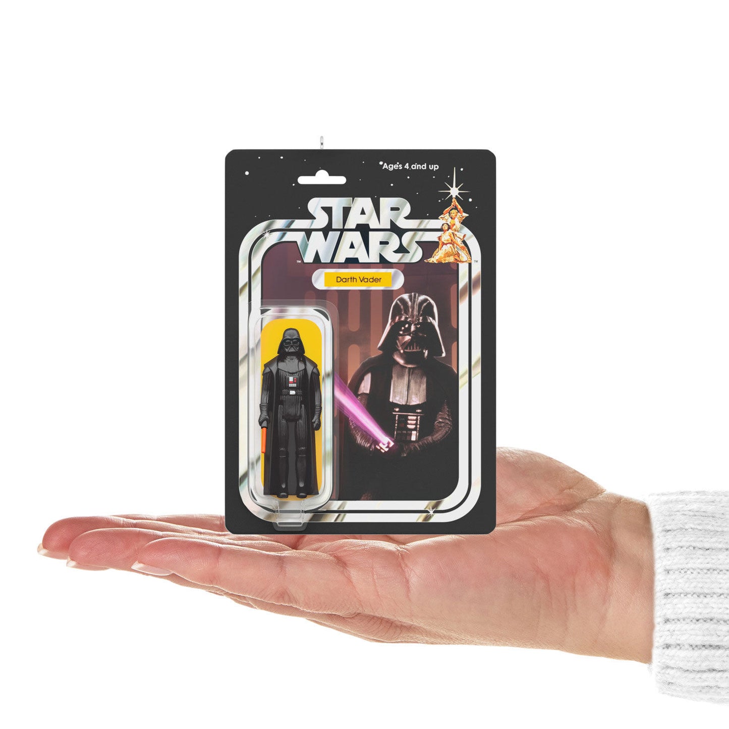 Star Wars™ Darth Vader™ Vintage Figure — Hallmark Keepsake Christmas Ornament held in hand, featuring iconic packaging and collectible design.