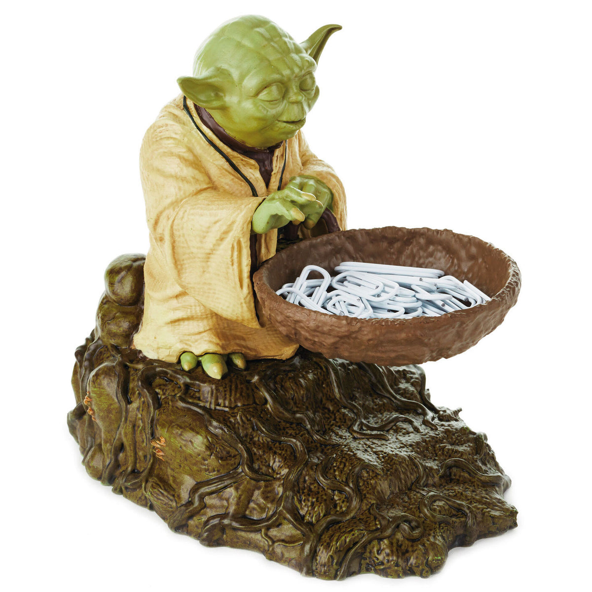 Star Wars™ Yoda™ Paper Clip Holder, resin desk accessory depicting Yoda levitating a bowl of paper clips, detailed design
