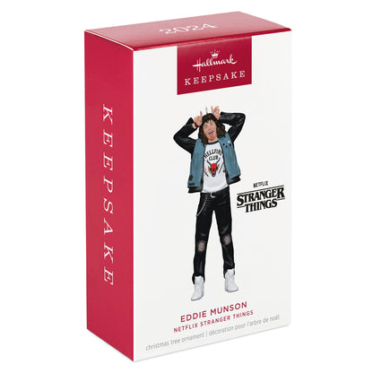 Netflix Stranger Things, Eddie Munson — Hallmark Keepsake Christmas ornament, boxed with festive design and character details.