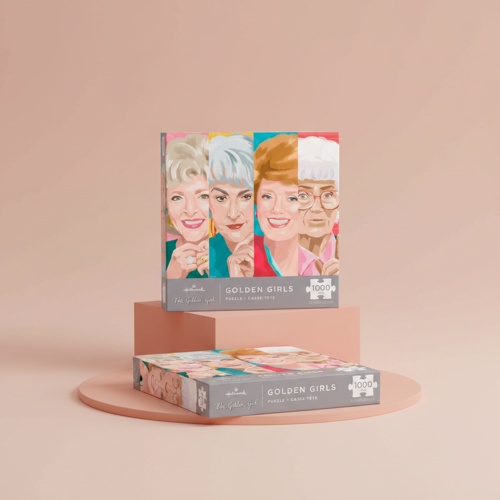 Golden Girls-themed puzzle box on a beige background