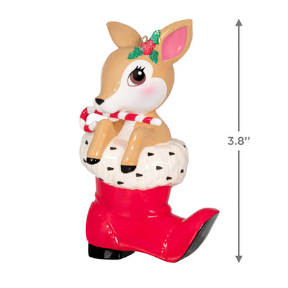 Vintage Reindeer Porcelain — Hallmark Keepsake Christmas Ornament featuring a reindeer in a red Santa boot, measuring 9.7 cm.