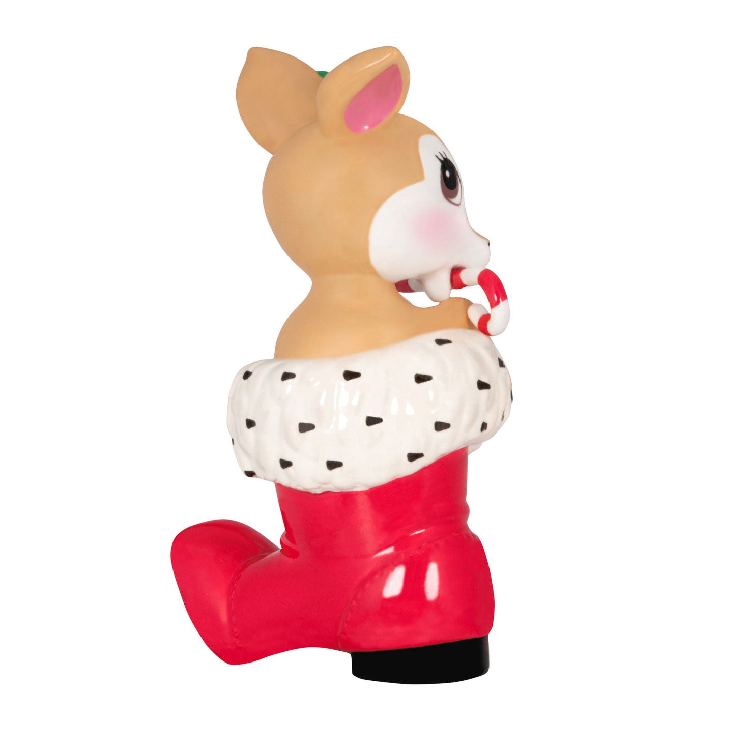 Vintage Reindeer Porcelain — Hallmark Keepsake Christmas Ornament in a vibrant red Santa boot with a candy cane detail.