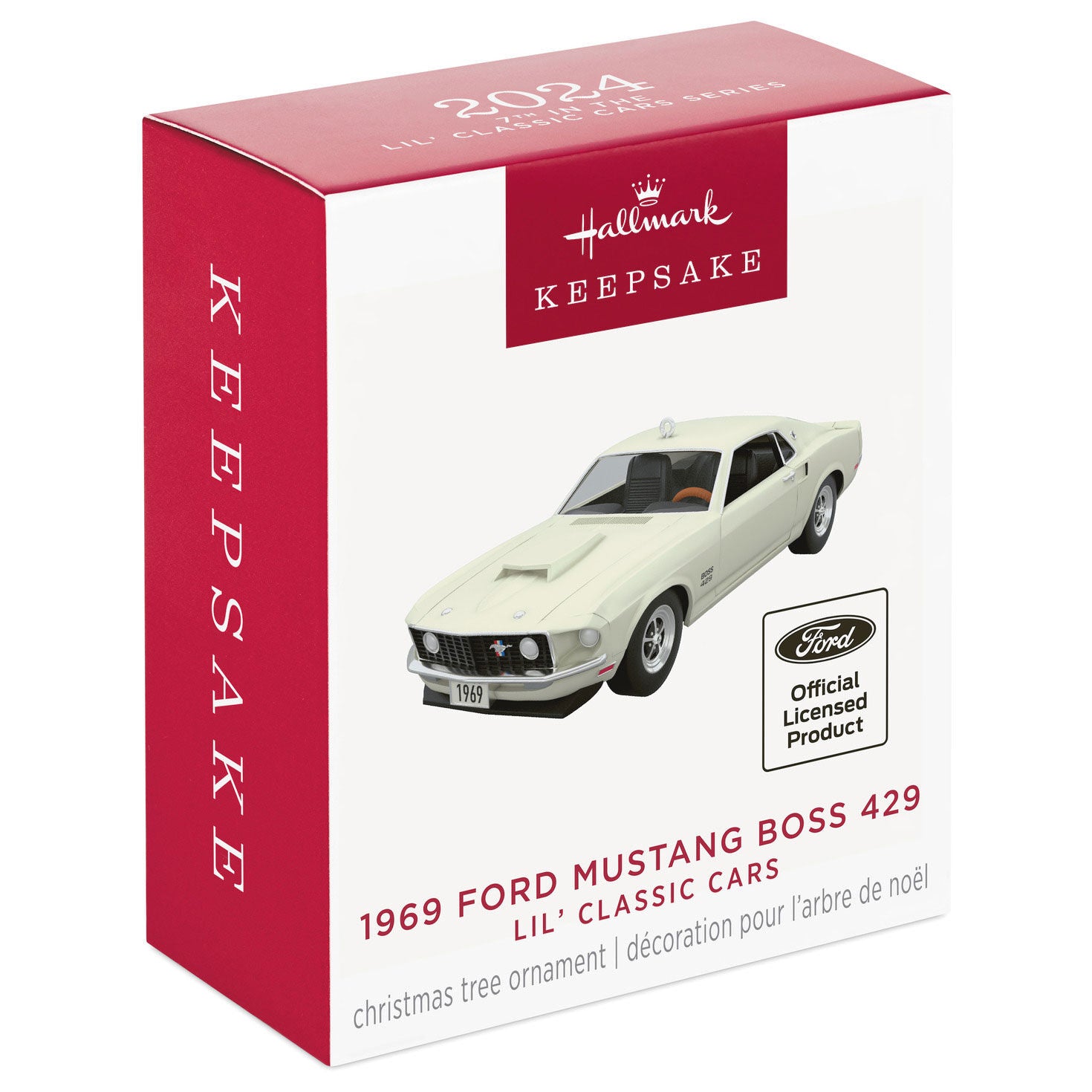 Lil' Classic Cars 1969 Ford Mustang Boss 429 (Miniature) — Hallmark Keepsake Christmas Ornament packaging view with year-dated design.