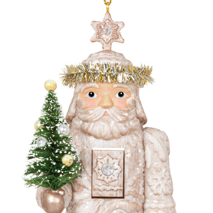 Noble Nutcrackers Earl of Snowfall — Hallmark Keepsake Christmas Ornament, elegant nutcracker holding small Christmas tree in winter attire.
