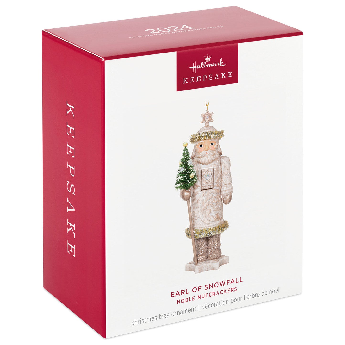 Noble Nutcrackers Earl of Snowfall — Hallmark Keepsake Christmas Ornament in gift box featuring tree and snowflake details